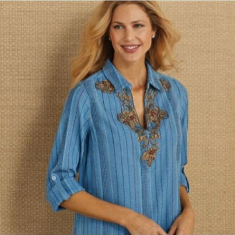 Soft Surroundings Tunic Pullover Beaded sz M